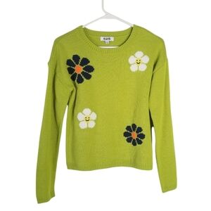 525 America Green Flower Smiley Face Crewneck Sweater Size XS Retro Y2K 70's